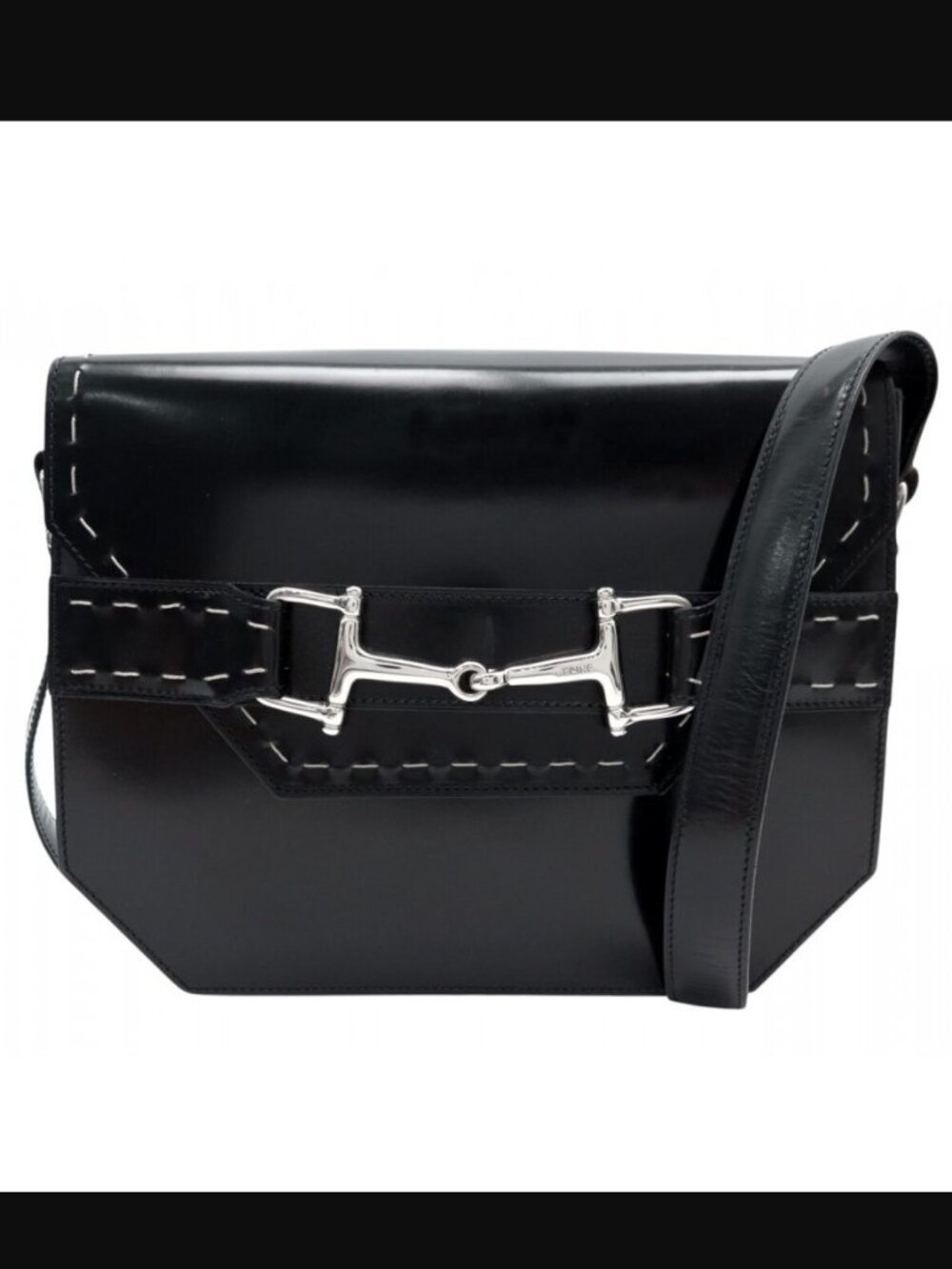 Celine Vintage Black Leather Besace Mors Cuir Box Shoulder Bag